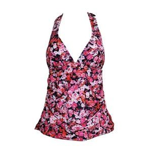 Nautica Womens Marina Pink Floral Ruched Halter Tankini Swimsuit Top Size S NWT